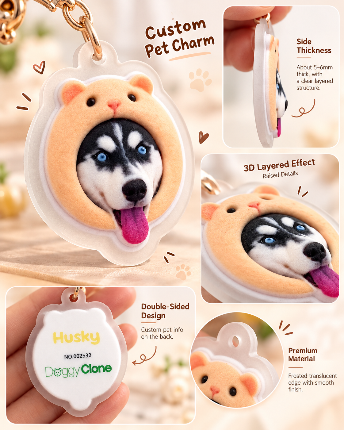 Personalized 3D Pet Keychain Charm